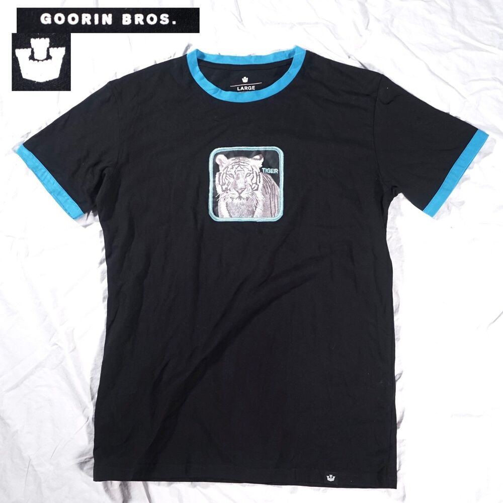 Goorin Bros Tiger Graphic T-Shirt Black Blue Mens Large Funny Animal Tee
